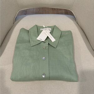 MANGO Women's Linen-Blend Short-Sleeve Shirt